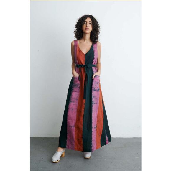 Osei-Duro Dresses & Skirts - Osei Duro Carmine Torium Multicolor Waist Tie Linen Dress Size XS